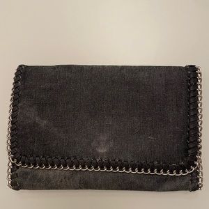 Black Denim clutch / shoulder bag with silver hardware